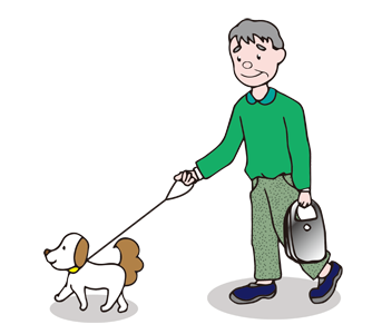 犬の散歩をする老人のイメージ（＊イラスト：CNたいらさん）