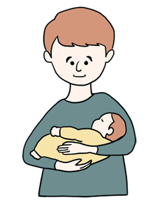 赤ちゃんを抱っこする男性のイメージ（＊イラスト：halechanさん）