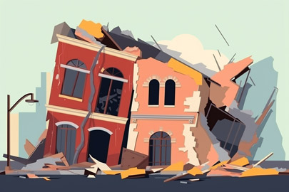 大地震のイメージ（＊イラスト：三色だんごさん）