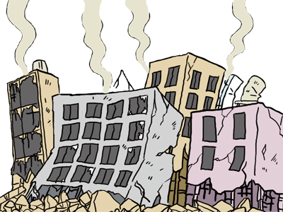 大地震のイメージ（＊イラスト：十野七さん）