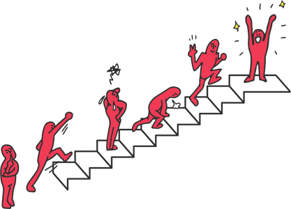 階段を登るイメージ（＊イラスト：bonbonさん）