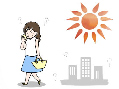 夏の日差しとアスファルトのイメージ（＊イラスト：yosiyosiさん）