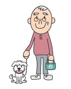 老人と小型犬の散歩のイメージ（＊イラスト：モッサイさん）