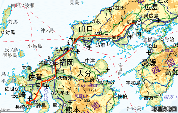 広島長崎間の地図（国土地理院地図）