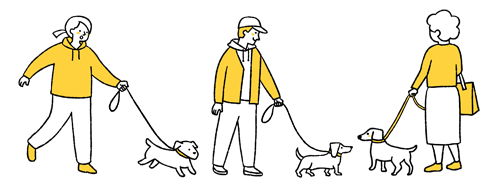犬の散歩のイメージ（＊イラスト：きなこもちさん）