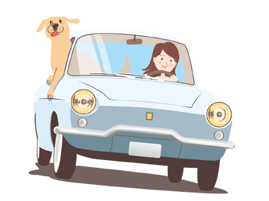 大型犬と外車のイメージ（＊イラスト：あきよしごろーさん）