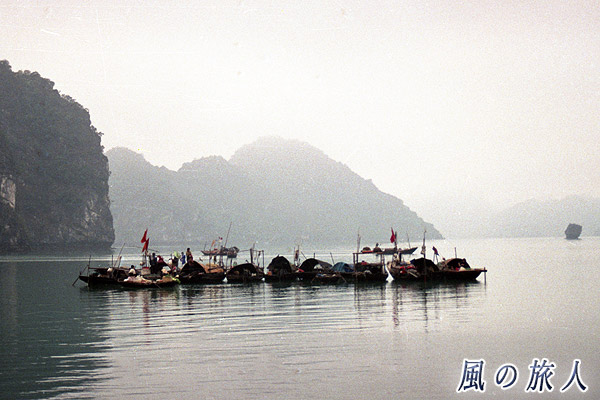 ベトナム　ハロン湾　小舟を利用した水上生活の写真