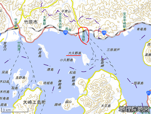 大久野島付近の地図（国土地理院地図）
